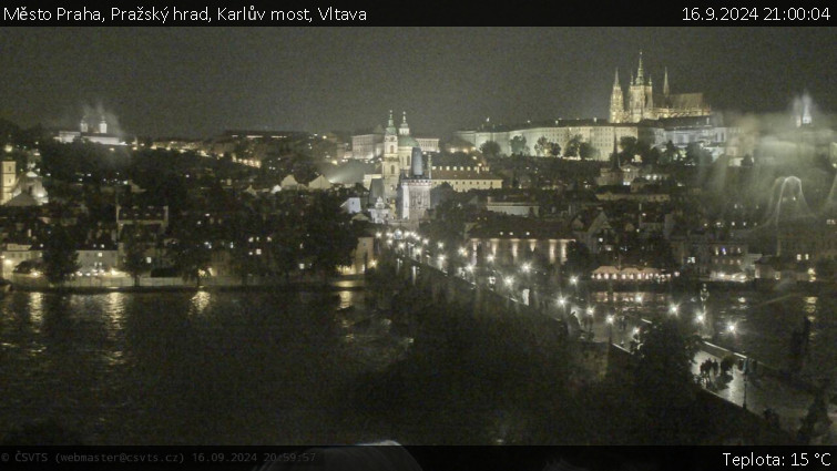 Město Praha - Pražský hrad, Karlův most, Vltava - 16.9.2024 v 21:00